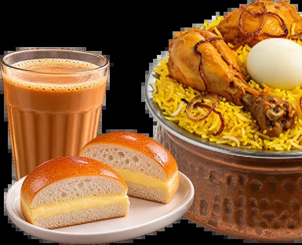 Chai, Bun Maska and Chicken Biryani